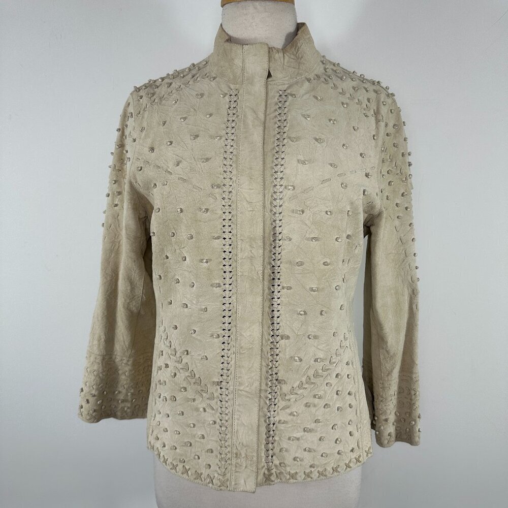 Vtg Carlisle 100% Suede Tan Zip Jacket Women’s Size 10 Classic Gorgeous Boho